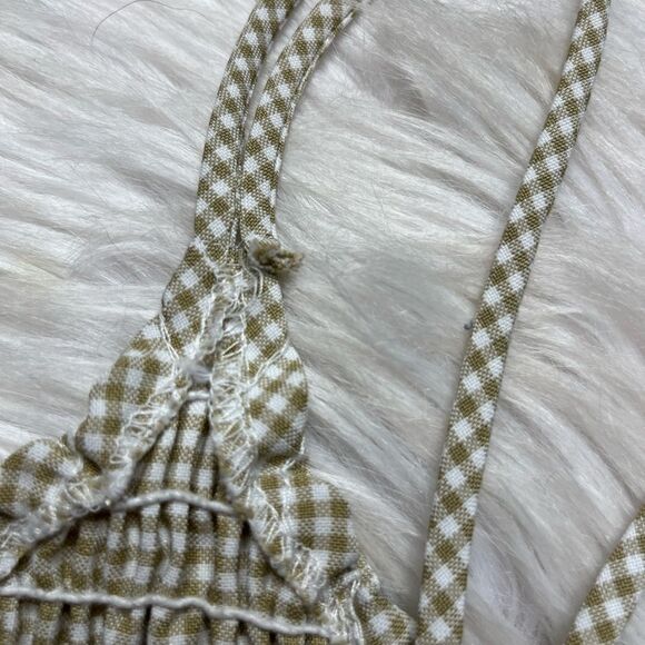 Papas Fashion Vintage Smocked Criss Cross Checkered Tank Top Brown White Medium - Picture 4 of 6